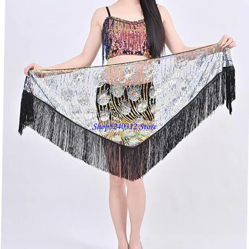 634C حزام الرقص الشرقي المتلألئ متعدد الوظائف، هامش قابل للفصل، ملحقات عروض الحفلات والمهرجانات #5