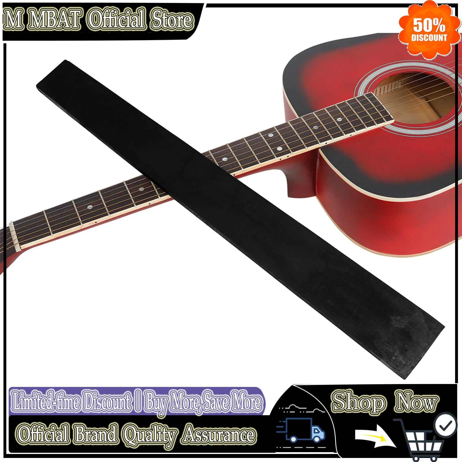 M MBAT Guitar Fretboard Ebony Wood Fingerboard Replacement for Acoustic Electric Guitar Luthier Repair Parts Fretboard 10Pcs