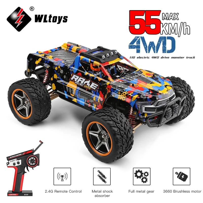 Wltoys 104018 104019 1:10 RC Car 4WD With Led Lights 55KM/H Remote Control Car 3660 Brushless Motor Off-Road Monster Truck