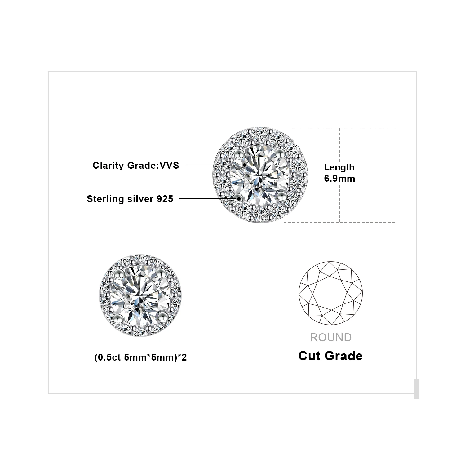 JewelryPalace Round 5A Cubic Zirconia Wedding Engagement 925 Sterling Silver Halo Stud Earrings for Woman Anniversary Gift