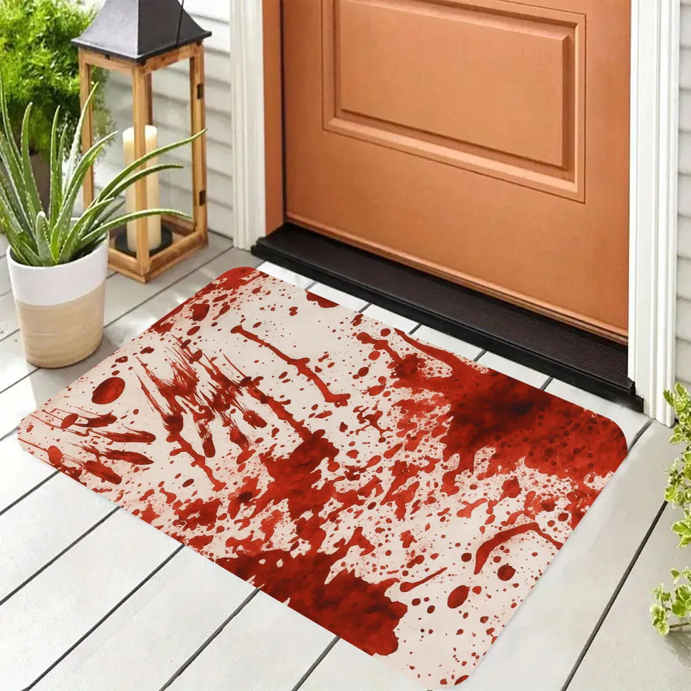 Halloween Horror Blood Splatter , Lightweight, Mat with Turkey, Maple Leaf and Pumpkin Pattern for Holiday Decoration