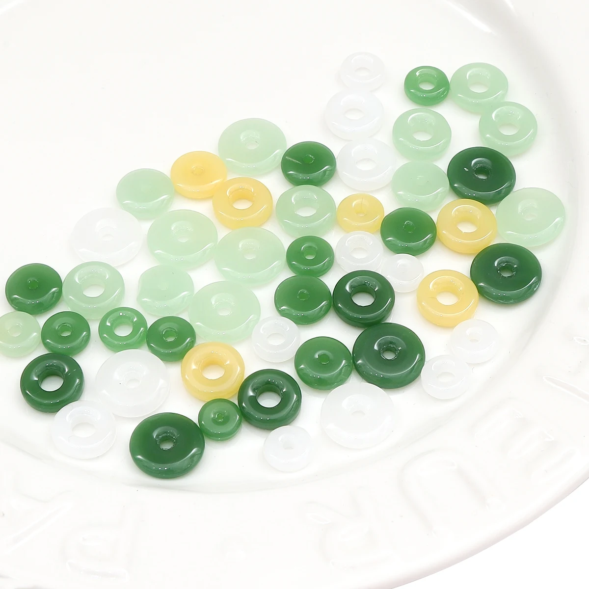10pcs Round Jade Color Safety Button Glass Beads Big/Medium/Small Hole Spacer Loose Bead Jewelry Making Diy Bracelet Charm Craft