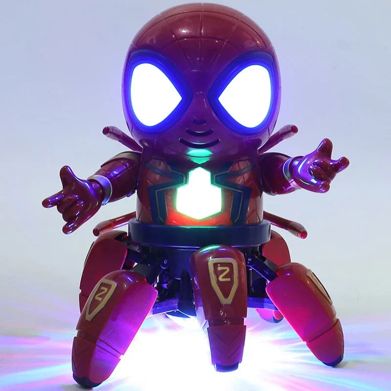 Spider Man Six Claws Octopus Dancing Robot Toys Children Funny Can Sing and Dance Musical Light Electric Toy Kids Birthday Gifts