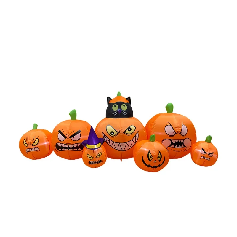 

2.4M Halloween Inflatable Pumpkin and Black Cat Air Model Outdoor Horror Atmosphere Garden LED Glowing Decoration