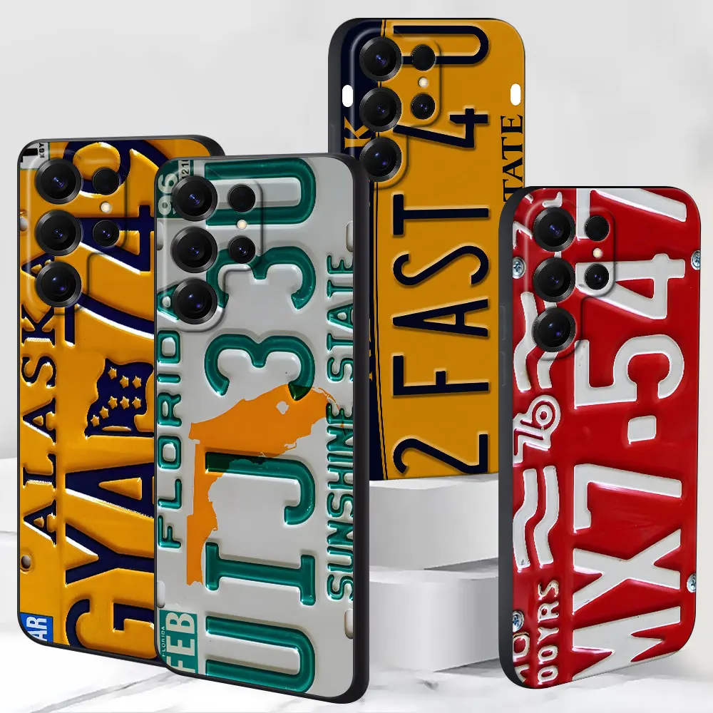 

Vintage License Plate Case for Samsung Galaxy S25 S21 S24 S10 S23 S22 Ultra S20 FE S8 S9 Plus S7 Edge Black TPU Phone Cover