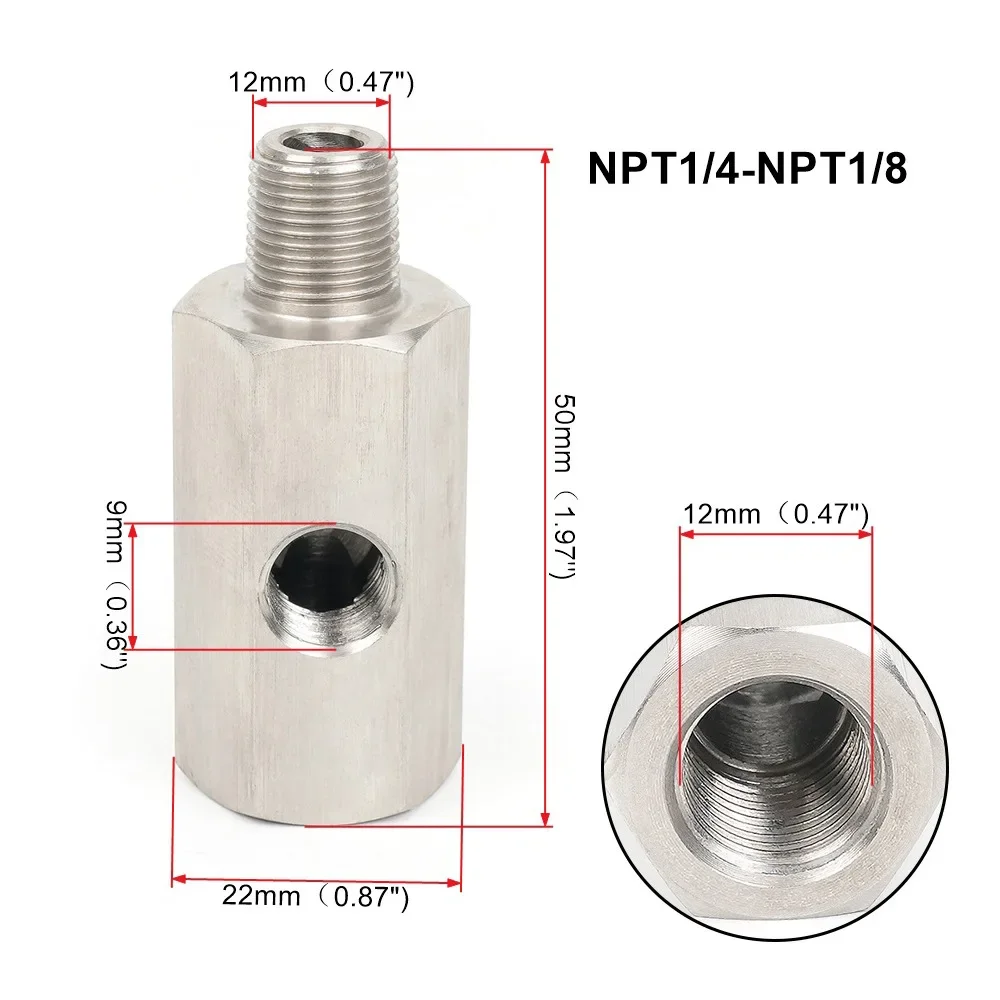 1Pc Car Oil Pressure Sensor Adapter Steel Side Hole 1/8 NPT Internal Thread M12 M10 M14 1/4NPT Gauge Interface