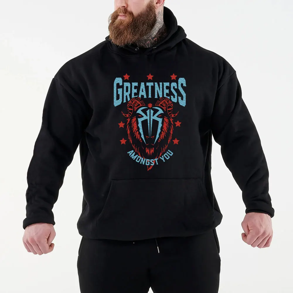 2024 Autumn/Winter New Hot Famous Wrestler Roman Reigns Men's Black Hoodie Street Sports Casual Pullover