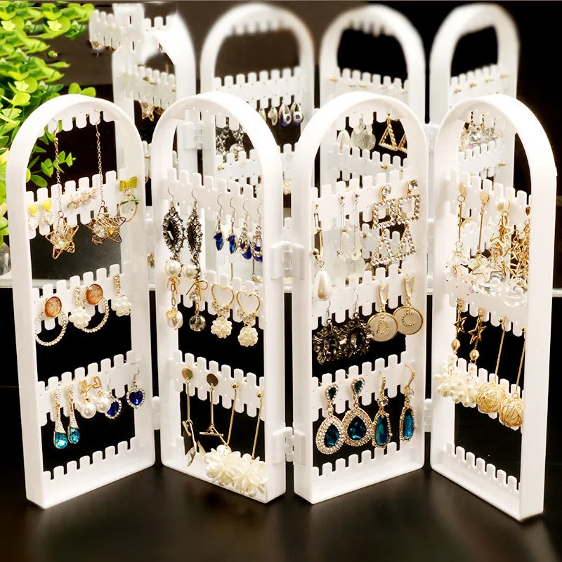 1pc 120 Holes Plastic Clear Earrings Studs Display Rack Folding Screen Earring Jewelry Display Stand Holder Storage Holder Box