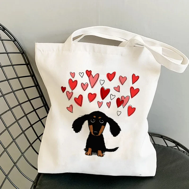 Cute Dog Printed Women Shoulder Bag Dachshund Pug Shopping Bags Ladies Cartoon Canvas Handbag High Capacity Streetwear Tote Bag