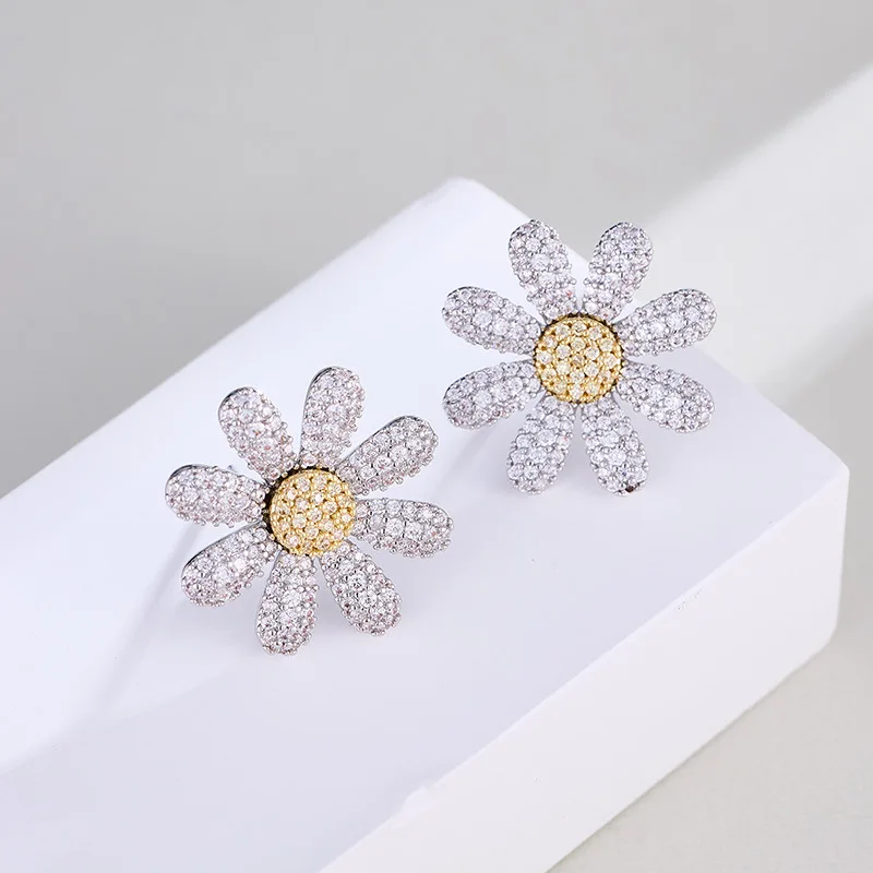 أقراط ديزي وعباد الشمس، قلادة، خاتم، طقم مجوهرات، سلسلة الترقوة من الفضة النقية الفاخرة الخفيفة