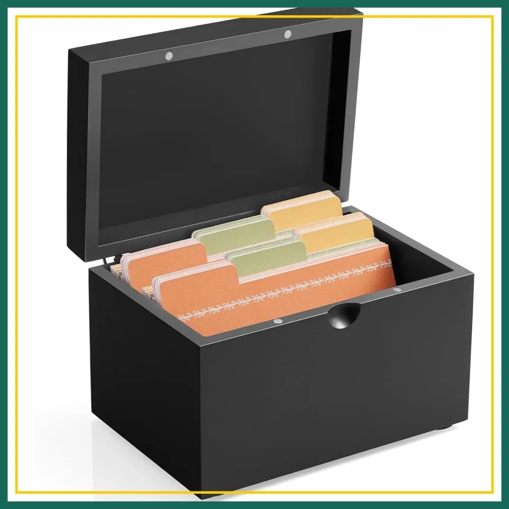 

Wooden Index Card Holder 3x5, 45 Dividers, Organizer Box for Home Office
