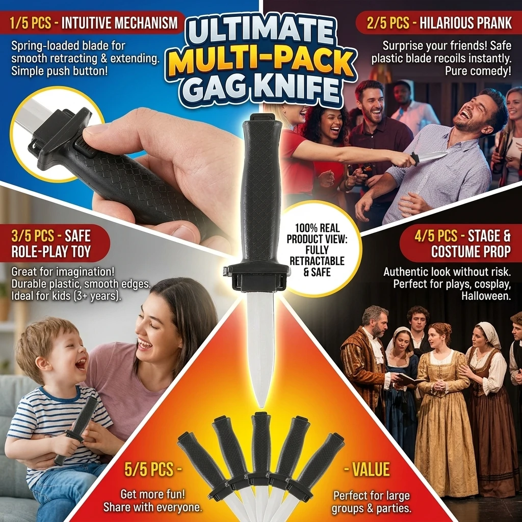 1/2/3/4/5Pcs Kids Props Toy Joke Magic Plastic Retractable Knife Joke Prank Props Knife Scary Trick Fake Knife Funny Gift