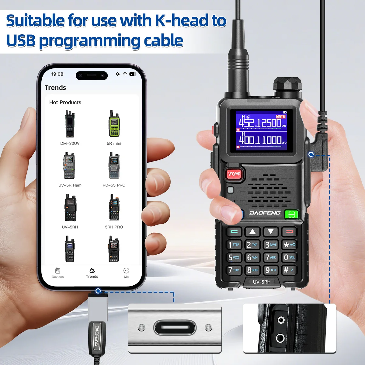 Type-C Walkie Talkie USB Programming Cable Adapter Universal USB to Type-C Cable Converters For PC Laptops Phone Data Transfer