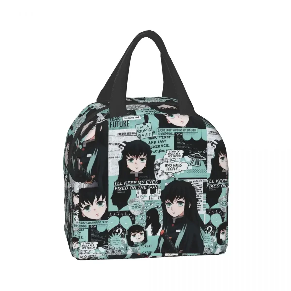 Cute Anime Muichiro Tokito Insulated Lunch Bag for Women Kimetsu No Yaiba Cooler Thermal Bento Box School Food Storage Bag