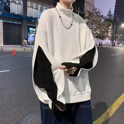 Fake Two Long Sleeve Men Sweatshirts Korean Loose All-match Fashion Casual Harajuku Clothing Teens Hip Hop Punk High Street Tops