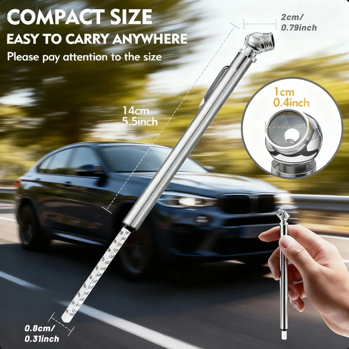 Pencil Tire Pressure Gauge – 10-75PSI, 3 Units, Universal for Cars, Bikes & SUVs