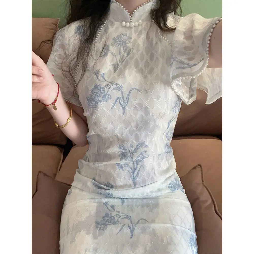 

Chinese Style Improved Cheongsam 2024 Spring Summer New Retro Long Elegant Temperament Dress Short Sleeve Slim Qipao Dresses