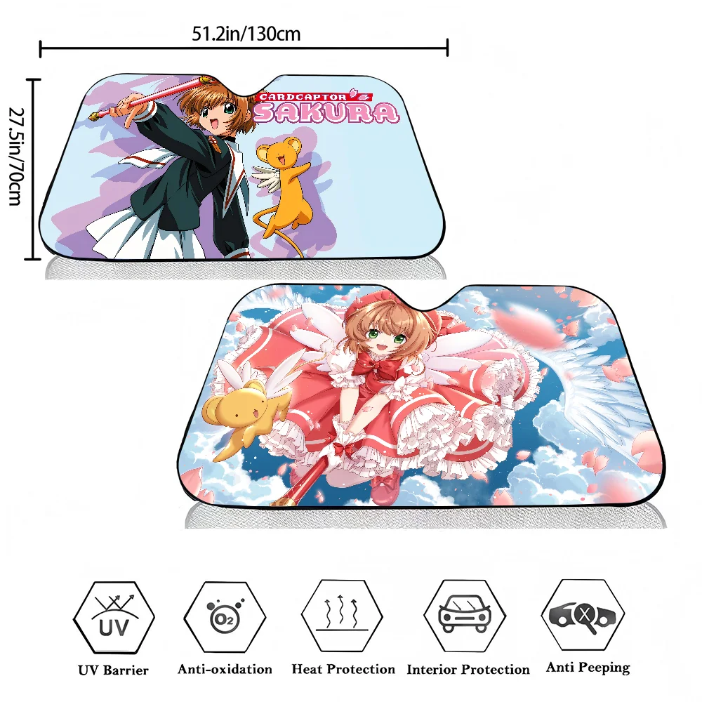 Card C-captor S-sakura Windshield Sunshade Anime Cute Car Front Windshield 70x130cm Sun Visor Heat Reflector