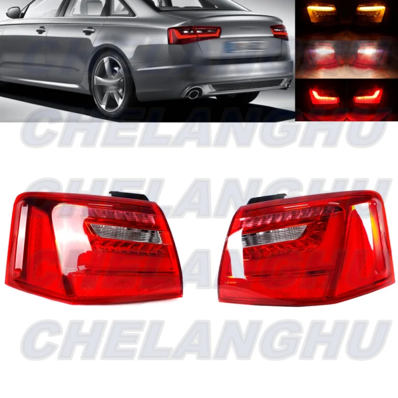 

For Audi A6 C7 A6L 2011 2012 2013 2014 Pair Left+Right Outer Side Tail Light Rear Brake Lamp With Bulbs Car accessories