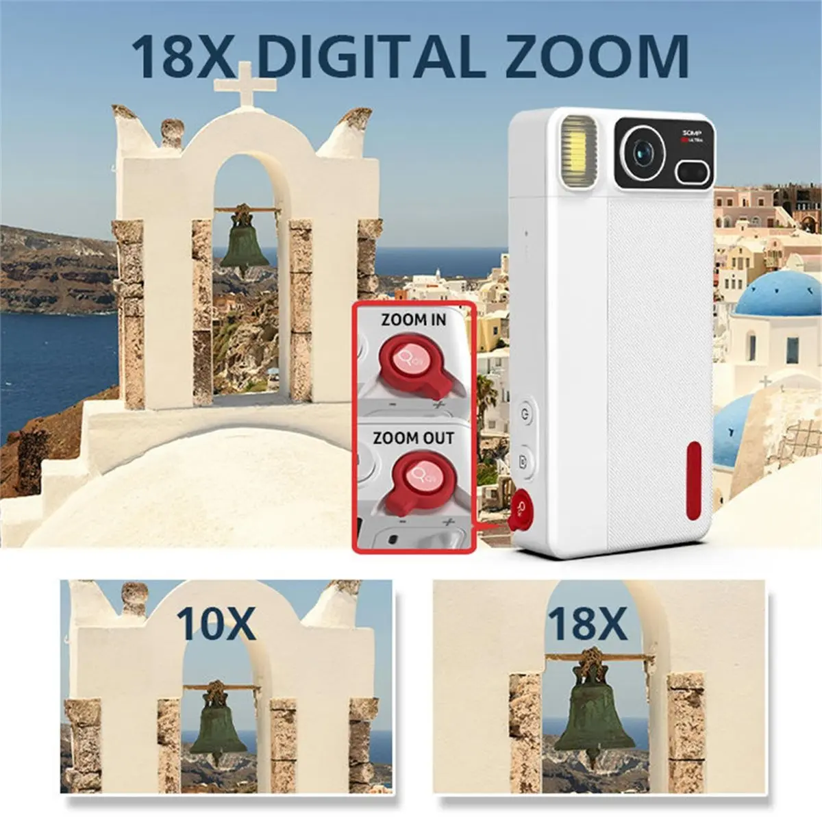 fitfit 4K 64MP 18X Digital Zoom Camera 270-Degree Rotating Lens 2.8-Inch Camera Image Stabilization Digital Camera Travel White