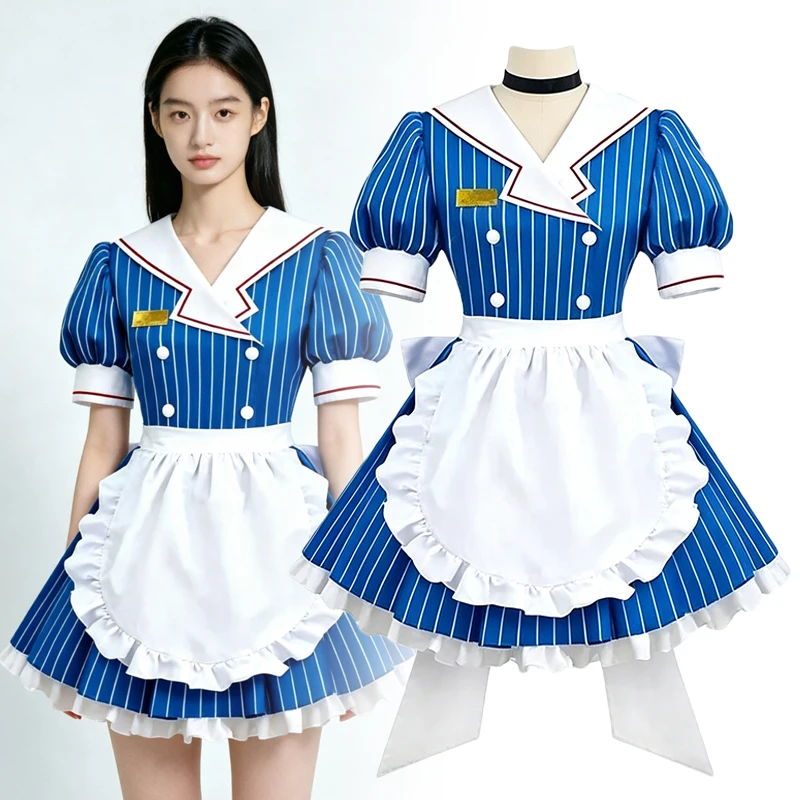 Costume de Cosplay Anime Mesmerizer pour femmes, robe rayée bleue et blanche, uniforme de demoiselle Lolita, vêtements de carnaval d'halloween