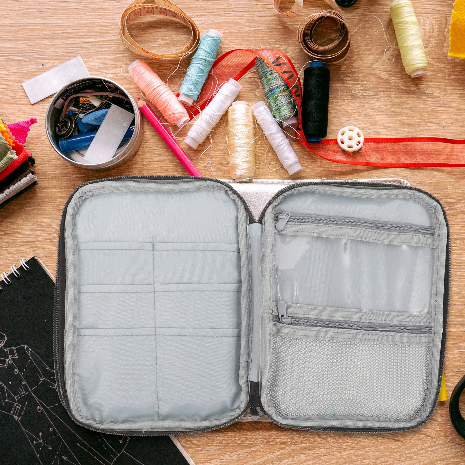 

Wire Loop Knitting Needle Storage Bag Oxford Cloth Large Capacity Multi-Compartment Carrying Bag for Sweater Needle Organization