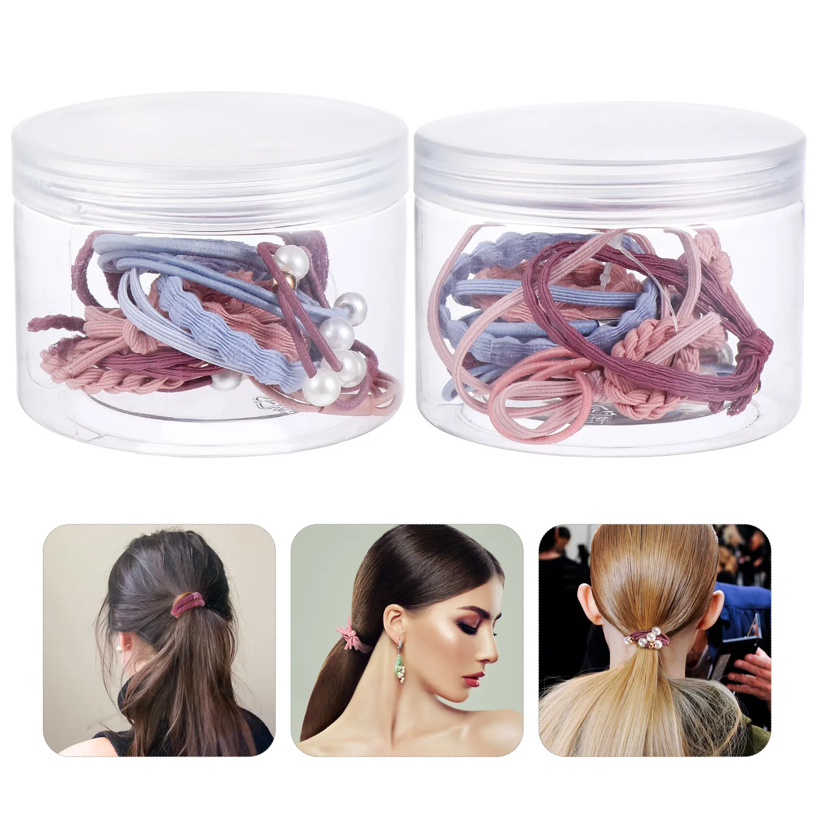 

24Pcs Stretch Hair Ties Imitation Pearl Beaded Ponytail Holders for Girls Stylish Simple Design Daily Wear Party Birthday Gift