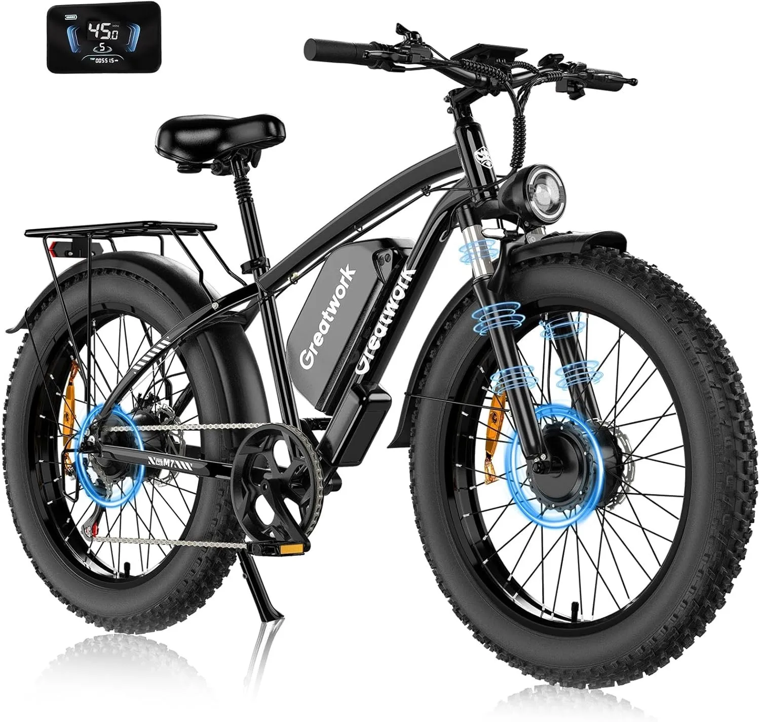 Electric Bike 52V 25Ah 5000W Dual Motors 24" Fat Tires Adult 45MPH 100 Miles AWD image 6