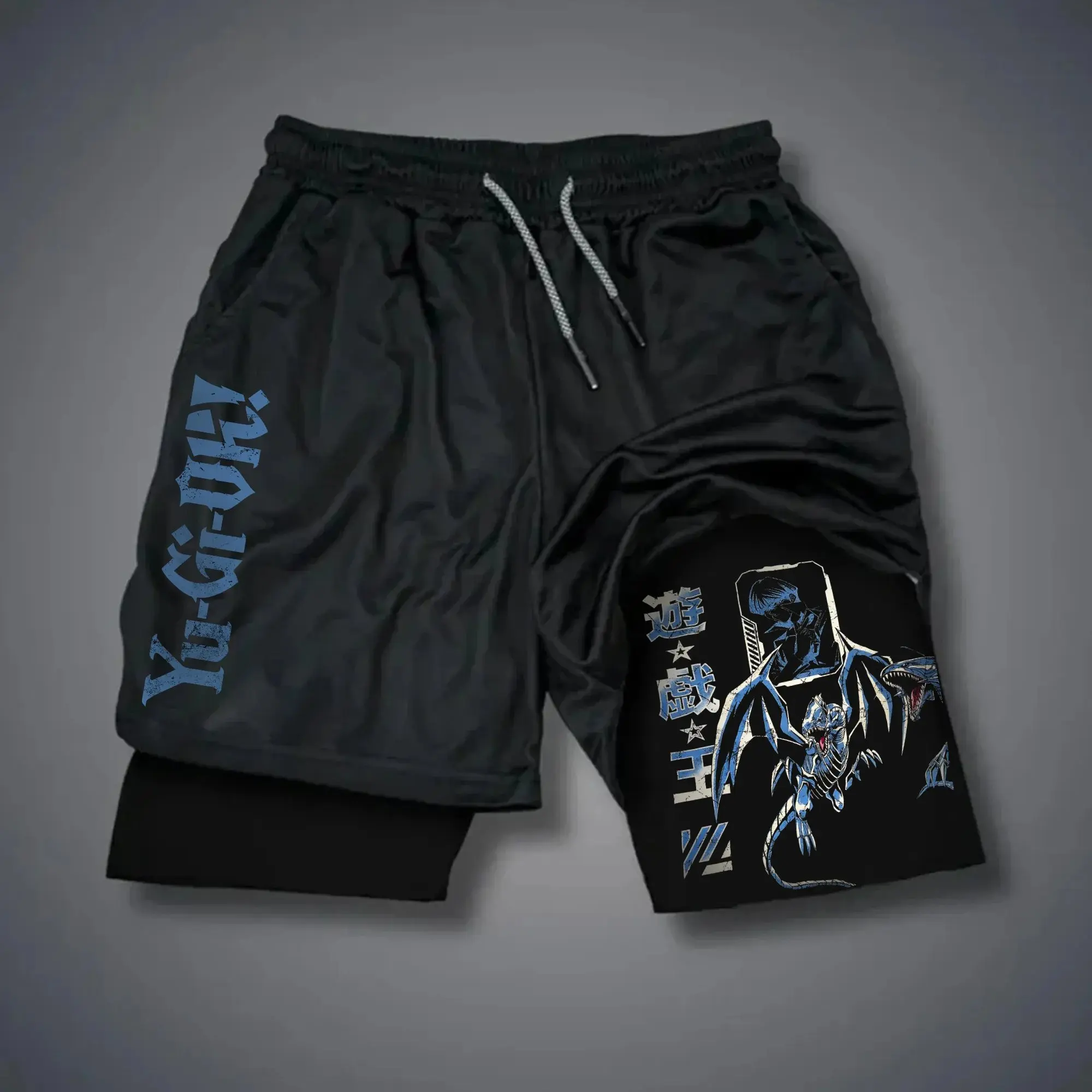 يو غي أوه! أنيمي مطبوعة طبقة مزدوجة السراويل الرياضية لصيف جديد للرجال والنساء الصالة الرياضية اللياقة البدنية الجري 2 في 1 السراويل الرياضية #4