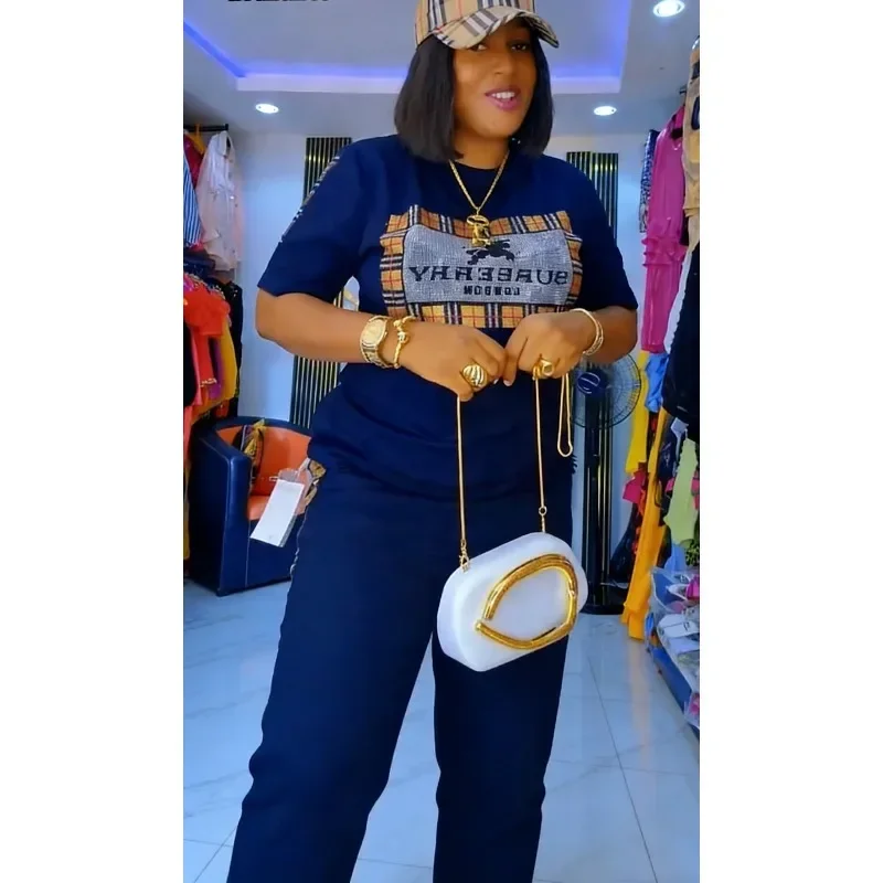 

Customized 2 Piece Women Set Dashiki African Clothes Summer New Fashion Short Sleeve Top And Denim Shorts Suit Party Lady Matchi