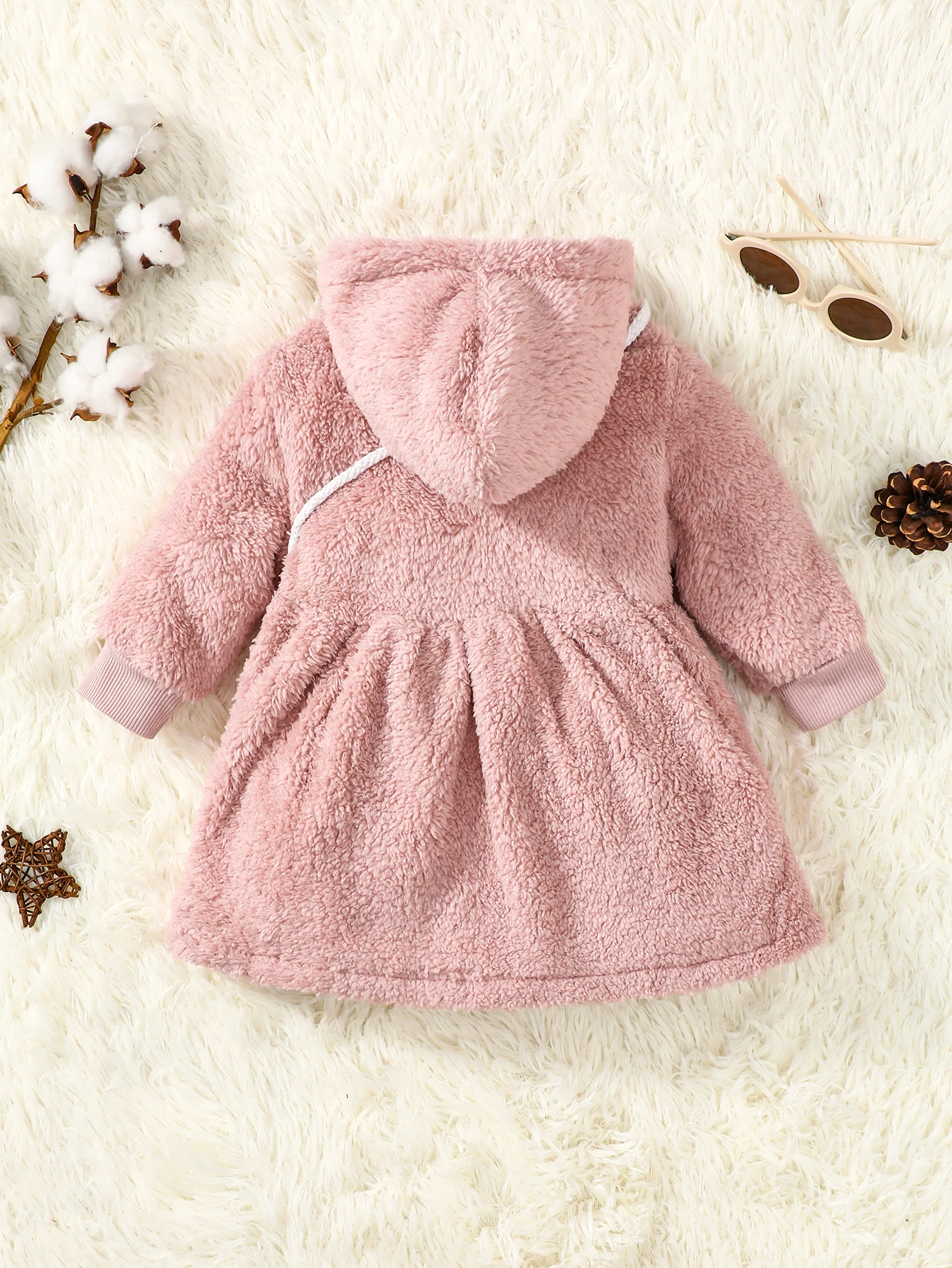 Baby Girl Plush Hooded Dress Long Sleeves Zippers Warm Coat Skirt+Cute Shoulder Bag Autumn&Winter Outfit for Toddler Girl 1-3Age