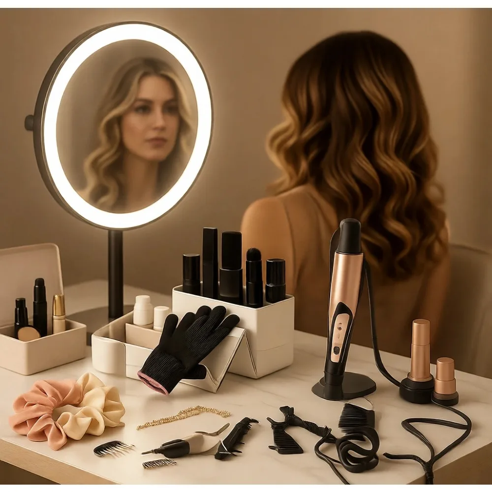 3 in 1 Interchangeable Ceramic Curling Wand Set 0.35 to 1.25 Inch Barrels with Heat Resistant Glove