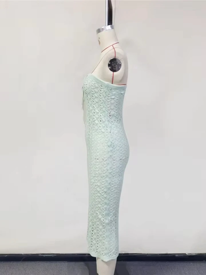 Bandeau Hollow Out Knotted Crochet Knitted Tunic Beach Cover Up Cover-ups Beach Dress Beachwear Female Women Beach Wear V6280