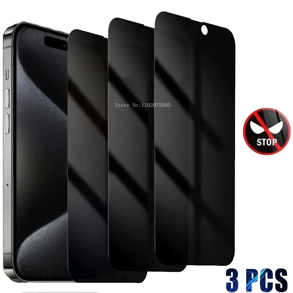 

3Pcs Anti-peep Screen Protector For IPhone 15 Pro Max 14 Plus 13 12 11 Pro Max Tempered Glass For IPhone 7 8 Plus XR XS SE Glass