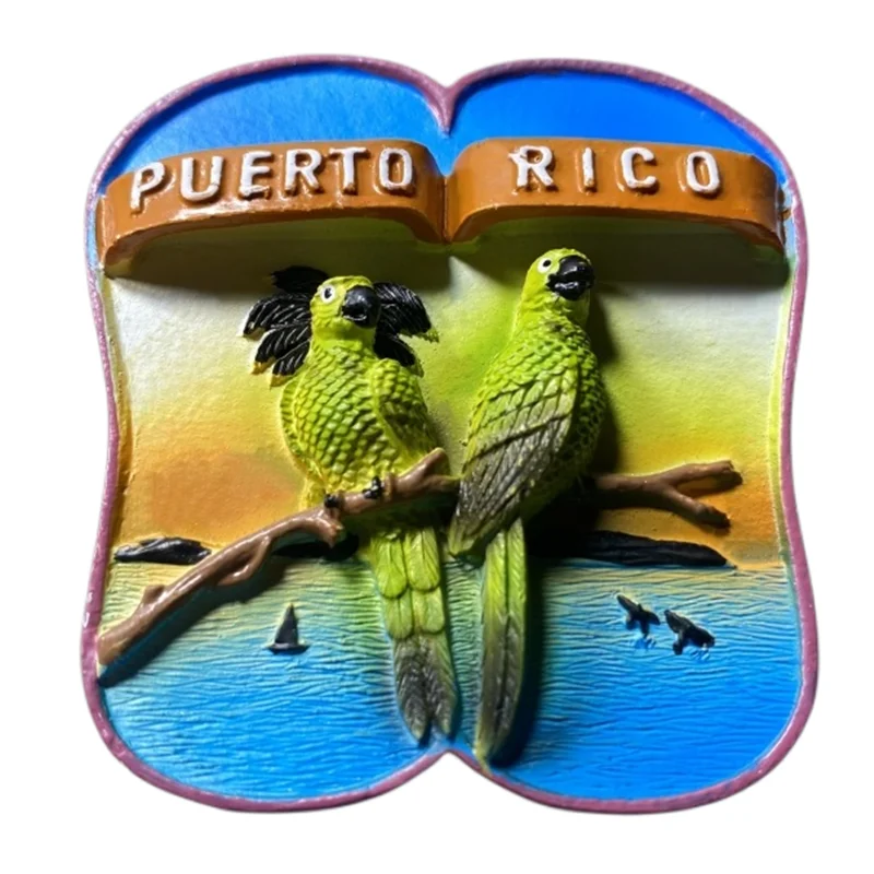 American Puerto Rico Tourist Souvenir Collectible 3D Painted Sea View Parrot Slipper Magnetic Refrigerator Sticker