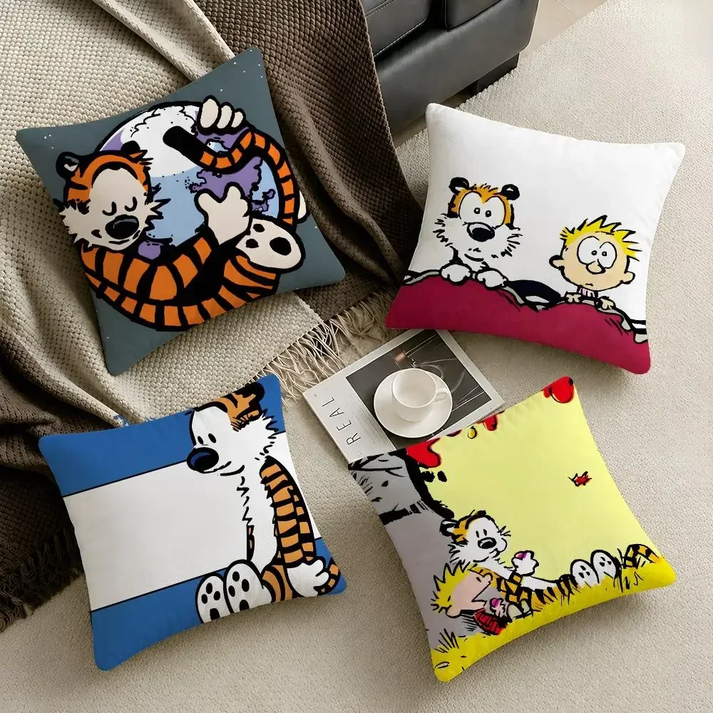 Comic Calvin and Hobbes Bill Watterson Cushion Cover Throw Pillow Soft Short Plush Cozy Durable Colorfast Sofa Bedroom HomeDecor