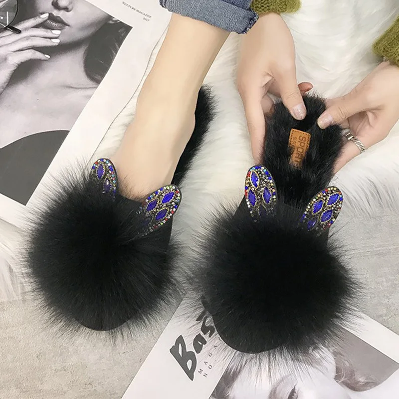 Fur Flats Women Cotton Slipper 2024 Winter Slingback Casual Shoes New Trend Fashion Dress Plush Flip Flops Walking Cozy Boots