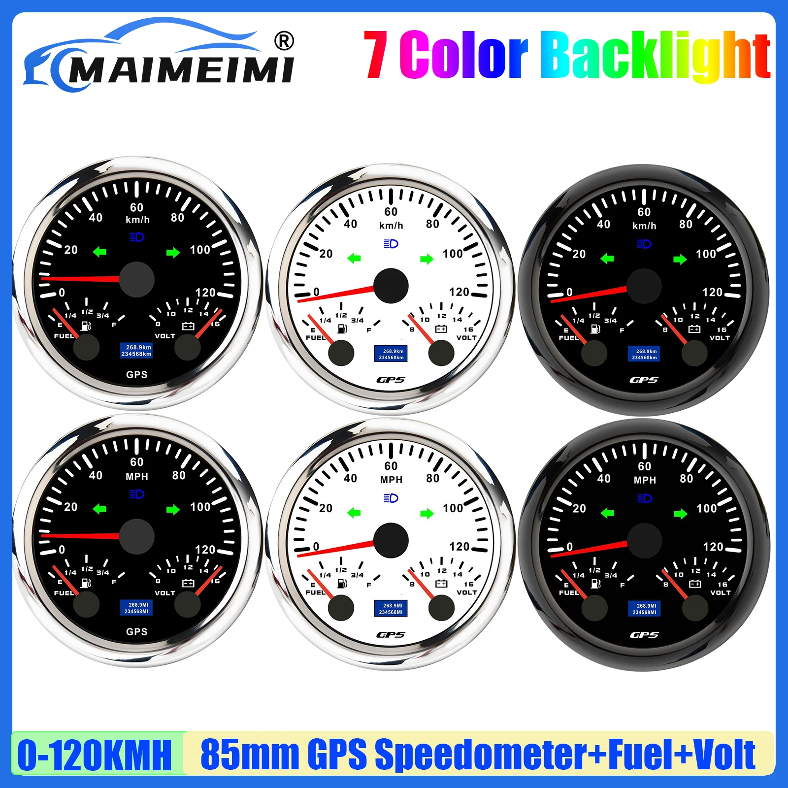 

Мультиметр 3 в 1 85 мм GPS-спидометр + датчик уровня топлива + вольтметр с дальним светом поворота 120 км/ч, 120 миль в час для автомобиля, лодки, яхты