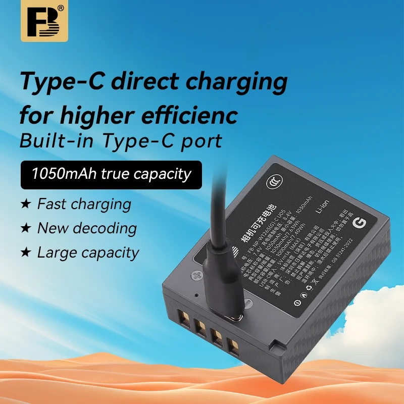 FB NP-W126S 1050mAh Battery with Type-C Port for FUJIFILM X-T50 XS10 XT30II II XA7 XA5 XA3 XT200 XT10 X100VI XE4 XE3