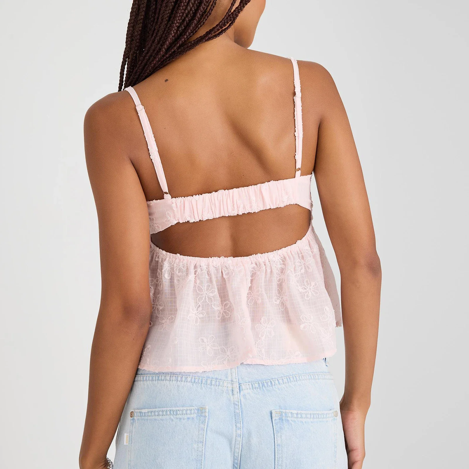 

Women's Summer Fashion Slim Camisole Floral Jacquard Spaghetti Strap Back Cutout Tank Tops Streetwear