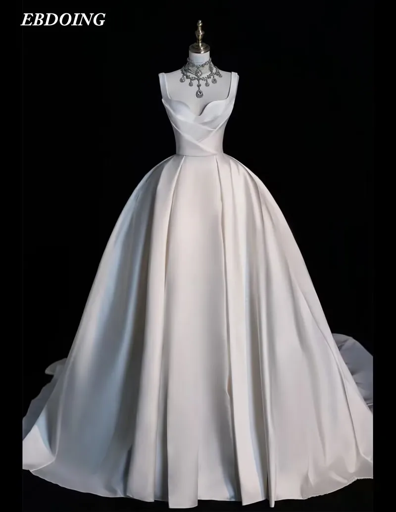 New Arrive Wedding Dress A-Line  Satin Sweetheart Neckline WIth Long Open Back Customized Bride Gowns Vestidos De  Novias