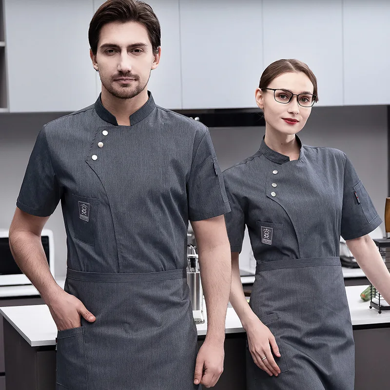 Uniforme de chef à manches courtes pour hommes, uniforme de travail personnalisé, chemise avec nom et logo imprimé, veste pour restaurant, pâtisserie, cuisine, JxRestaurant