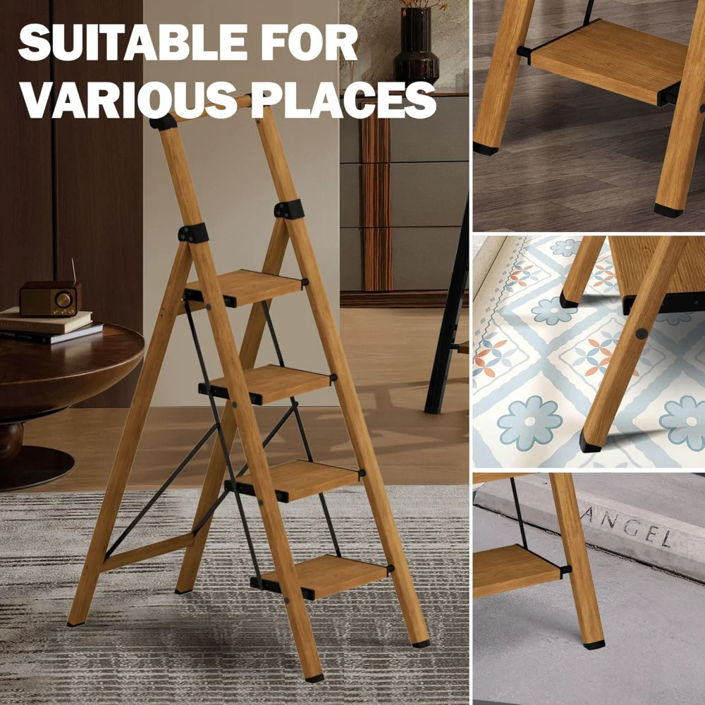 4 Step Ladder,Lightweight Folding Step Stool with Anti-Slip Aluminum Wide Pedal&Convenient Handgrip,330lbs Capacity Steel Ladder