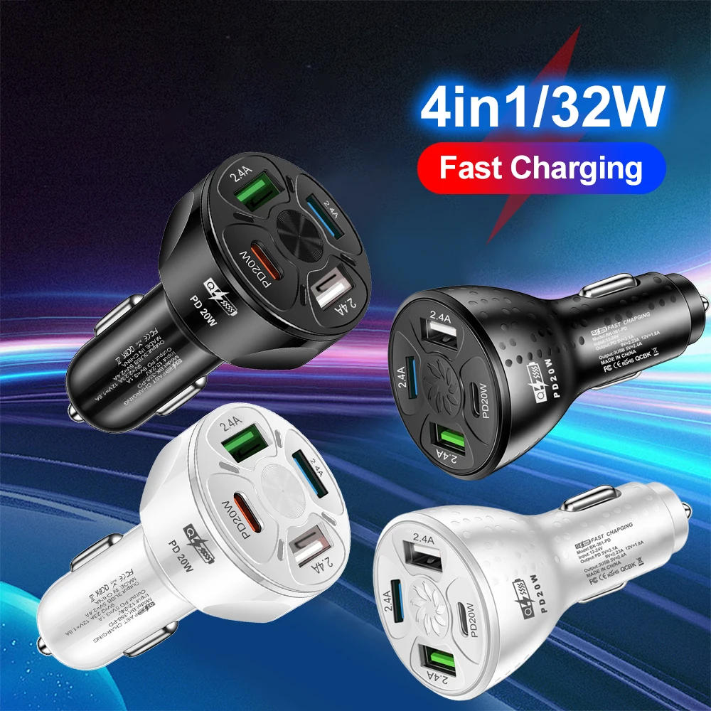 

32W USB car Charger Fast Charging Mobile Phone Charging Type C Adapter For iPhone Xiaomi Huawei Samsung