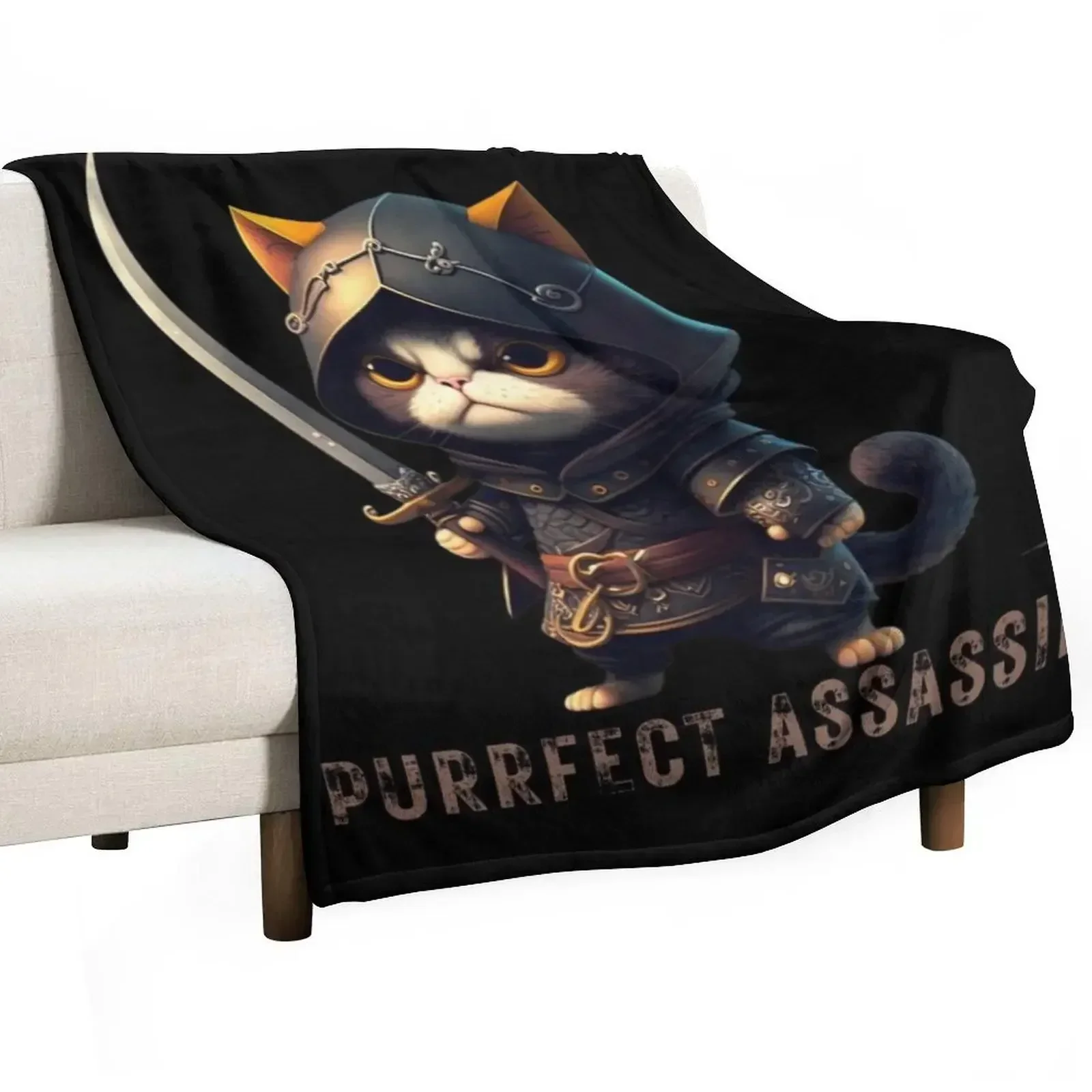 Purrfect assassin-Cat Ninja,Cute catlovers Throw Blanket Plaid on the sofa Luxury Brand Blankets For Bed Giant Sofa Blankets