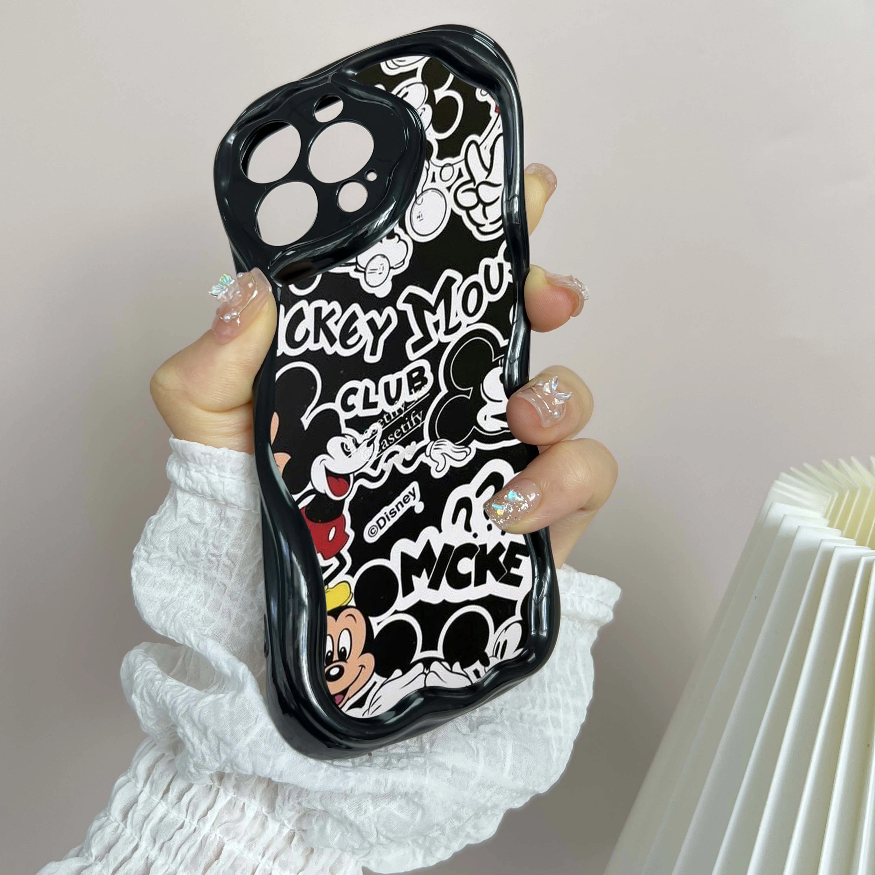 for iPhone 16 Pro Max Phone Case Cream pattern Wave edge TPU Soft Cases for iPhone 16 Plus SS120 Disney Mickey Cartoon cute Art