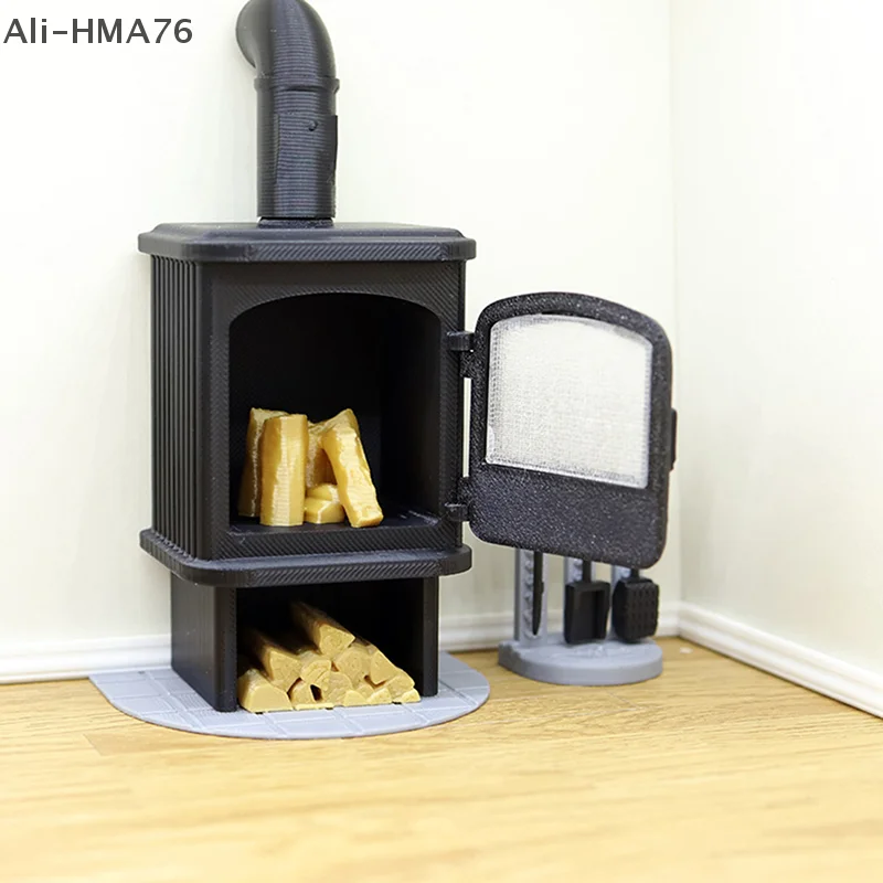 Mini poêle à cheminée pour maison de poupée, modèle de cheminée, décoration de salon, accessoires de meubles, 1/12