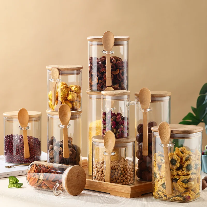 Sealed Glass Storage Jars Airtight Glass Jars With Lids Spoons Candy Jars Clear Spice Jars Small Food Storage Containers Bottles