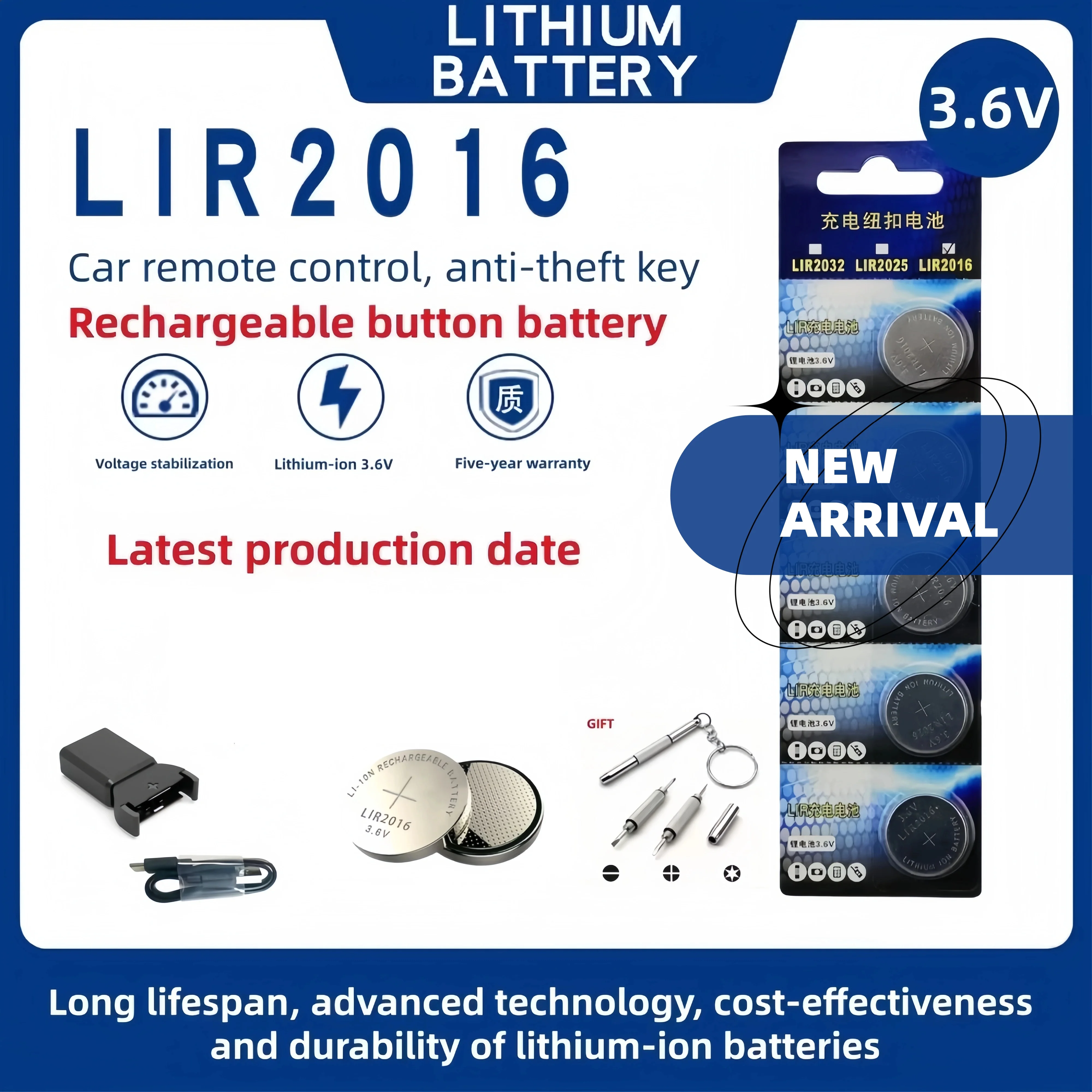 

LIR2016 3.6V Rechargeable Lithium Li-ion Battery for Watch Remote Control Toy Button Battery Replace CR2016 LM2016 2016