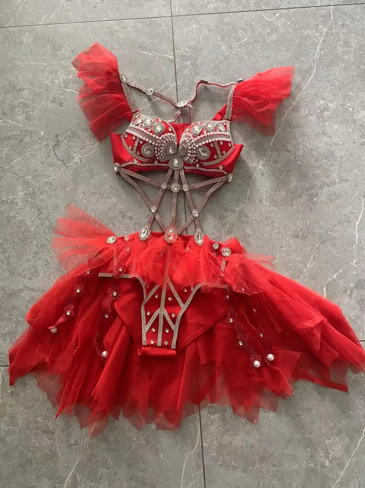 

Pink Red Shiny Rhinestones Bikini Bodysuit Female Singer Stage Outfit Nightclub Bar Dancing Costume Club Party Show Clothes